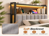 Twin Size Headboard with Pegboard Storage Shelf, Adjustable Upholstered Backrest, LED Light Strip & 91606470