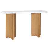 TREXM Narrow Console Table, Entryway Table with Oval Marble Top, Rustic Sofa Table with Curved Legs, N715P245728D