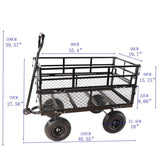 ZNTS (Black double fence utility cart) Wagon Cart Garden cart trucks make it easier to transport firewood W22784159