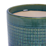 Handmade Green Glazed Ceramic Planter Set of 3, 10" 8" 6" Diameter, Square Grid Pattern, for W3273P322259