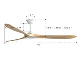 60 Inch Indoor Modern Ceiling Fan With 3 Color Dimmable 6 Speed Remote Control 3 Solid Wood Blade W934P145959