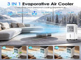 3 IN 1 Portable Air Conditioners, Swamp Cooler with Detachable Water Tank, 4 Ice Packs, 15H Timer, 80630910
