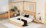 ZNTS Queen Size Canopy Platform Bed with Headboard and Support Legs,Natural WF293230AAM