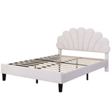 Full Size Upholstered Platform Bed with Flower Pattern Velvet Headboard, Beige WF305290AAA