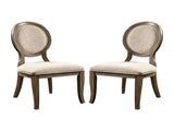 Set of 2 Padded Beige Fabric Dining Chairs in Rustic Oak Finish B016P156826