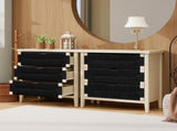 3 Drawer Buffet Sideboard with Adjustable Shelves, Storage Cabinet with Hand-woven rope decorated W688P237931
