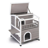 ZNTS Wooden Cat house 2-Story Indoor Outdoor Luxurious Cat Shelter House with Transparent Canopy, Large 60901308