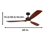 60 inch 3 Solid Wood Blade DC Motor Ceiling Fan Decorate for the Living Room with Light KBS-6005