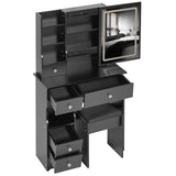 Small Size Left Drawer Desktop Vanity Table Cushioned Stool, Touch Control Sliding LED Mirror, W936P202449