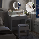 White Vanity Desk with 360&deg Rotated Mirror and Adjustable Lights, Girls Makeup Vanity Table with W1706P236678