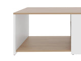 White and Natural Oak Coffee Table with Open Storage and Conical Legs B062P290221