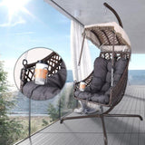 ZNTS Swing Egg Chair with Stand Indoor Outdoor, Wicker Rattan Frame 350lbs Capacity Hammock Chair for W2707P184386