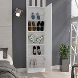 Leto Xl Shoe Rack, Mirror, Five Interior Shelves, Single Door Cabinet -White B07091930