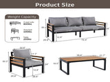 GO 4-Piece Outdoor Furniture Sofa Set for 5 People Acacia Wood Armrests, Patio Conversation Set 85693369