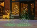 Set of 2 Lighted Metal Christmas Tree Yard Decorations, Pre-lit Holiday Decor with 150 Green and 05324833