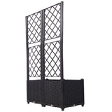 Poly Rattan Brown Trellis Raised Bed with Drainage Plug - 2 Removable Pots with Large Flower Boxes W465P187526