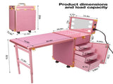 Portable Nail Table, Rolling Manicure Table w/3 Color Light and Speaker, Portable Nail Tech Desk, 08904385