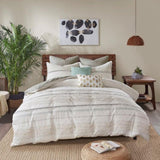 Cotton Printed Comforter Set with Trims Off White/Gray Full/Queen B03596409