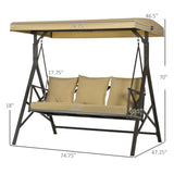 3-Seat Patio Swing Chair, Porch Swing Glider with Cushion, 3 Throw Pillows & Adjustable Canopy for W2225142478