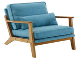 Mid-Century Oak Accent Chair - Linen-Cotton Navy Blue Upholstered Single Lounge Chair, Indoor 88345572