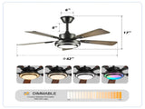 42" 5PCS Plywood Blades Ceiling Fan with LED Light 3000-6500K Dimmable,Quiet DC Motor Ceiling Fans 6 W3596P462052