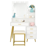 ZNTS FCH Large Vanity Set with 9 LED Bulbs, Makeup Table with Cushioned Stool, 3 Storage Shelves 4 85425620