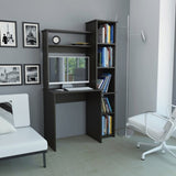 ZNTS Black Wengue 6-Shelf Writing Desk with Built-in Bookcase B06280294