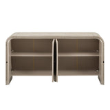 U_Style Luxury Multi-Functional MDF Sideboard Handwoven Wood Slat Doors, Tiered Stepped Design & N711P269061O