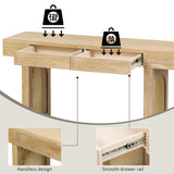 Narrow Console Table with Rattan Accent, Natural Wood Finish Entryway Table with Storage Drawers, 63493797