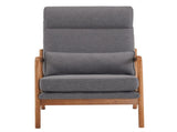 High Back Solid Wood Armrest Backrest Iron Frame Linen Indoor Leisure Chair Dark 04487622