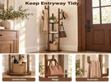 Coat Rack Freestanding, Solid Wood Rotary Coat Rack with 3 Storage Shelves & 9 Hooks, Coat Tree for W3204P577705
