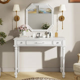 Retro Makeup Desk with Large Mirror, 3-Drawer Dressing for Jewelry Storage, Elegant Console N844P292482A