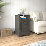 Farmhouse Nightstand Side Table, Wooden Rustic End Table, Tall Bedside Table with Electrical Outlets B082134936