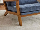 Mid-Century Oak Accent Chair - Deep Navy Blue Chenille Upholstered Single Lounge Chair, Sturdy Wood 69546769