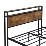 Queen Size Metal Platform Bed Frame with Wooden Headboard and Footboard with USB LINER, No Box W31183488