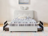 Twin Size Kids Upholstered Bed with Oversized Rabbit Ear Headboard, LED Light & 4 Storage Drawers, W1413P384921