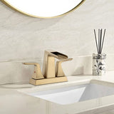 Two Handle 4 Inch Centerset Waterfall Bathroom Sink Faucet, Brushed Golden W122466880