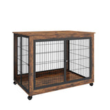 ZNTS Furniture Style Dog Crate Side Table onheels with Double Doors and Lift Top. Rustic Brown, 43.7'' W116269692