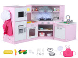 Interactive Kids Play Kitchen with Ice Maker & Chalkboard, Corner Design Pretend Cooking Set with 58335209