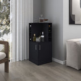 FM FURNITURE Toyei Corner Bar Cabinet with Bottle Rack, Open Shelves, and Hidden Storage, Black B128P269881