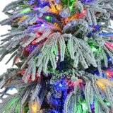 ZNTS 6FT Pre-Lit Spruce Snow Flocked Christmas Tree, Artificial Hinged Xmas Tree with 300 Multi-Color LED N704P199474A