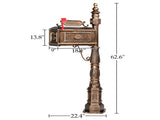 Decorative Large Mailbox with Post, Heavy Duty Cast Aluminum Postal Mail Box with Address Plaque, 06709382