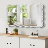 Solid Wood Wavy Rectangle Mirror-Natural-Wood 40" x 28" Modern Mirror Wall Decor for Bathroom, W1445P246641