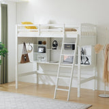 ZNTS Loft bed with shelf with desk inclined ladder white twin wooden bed pine particle board N101 USA 82266150