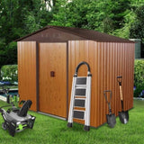 ZNTS 8ft x 6ft Outdoor Metal Storage Shed with Metal foundation,Coffee W540P175672