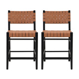 24.25'' Classic Counter Stools Set of 2,Brown PU Counter Stools with rubberwood Frame,Leather 74690.00BRN
