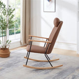 Adjustable Headrest Pillow Rocking Chair, Technical Leather Upholstered Glider Rocker with High W1669P220403