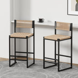 Kitchen Bar Stools with Footrest Set of 2 Paper Rope Weave Dining Chairs Counter Height Barstool W1757P254841