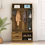 Hall Tree with 6 Hooks,Coat Hanger, Entryway Bench, Storage Bench,for Entrance, Hallwa,brown W1321P190219