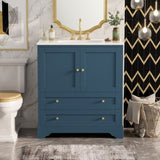 30'' Bathroom Vanity with Ceramic Sink Combo, Modern Freestanding Storage Cabinet with Gold Handles, N710P228365C